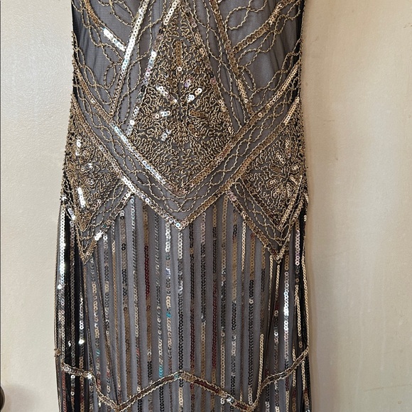 1920’s Flapper Gold and Black Sequin Fringe size M - Picture 3 of 10
